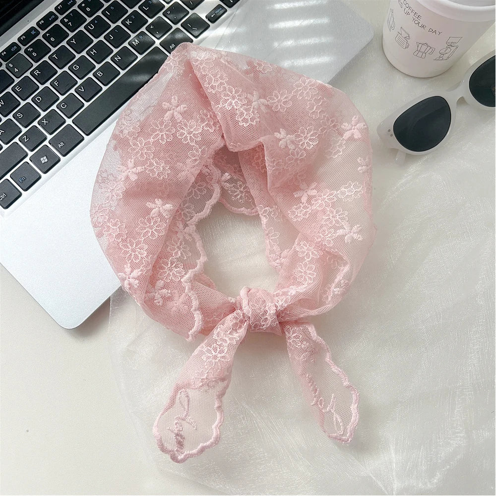 INS Lace Hair Scarf Women Korean Triangle Hair Band Travel Photo Headband Sunscreen Headscarf Girls Linen Cotton Neckerchief