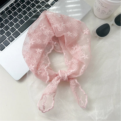 INS Lace Hair Scarf Women Korean Triangle Hair Band Travel Photo Headband Sunscreen Headscarf Girls Linen Cotton Neckerchief