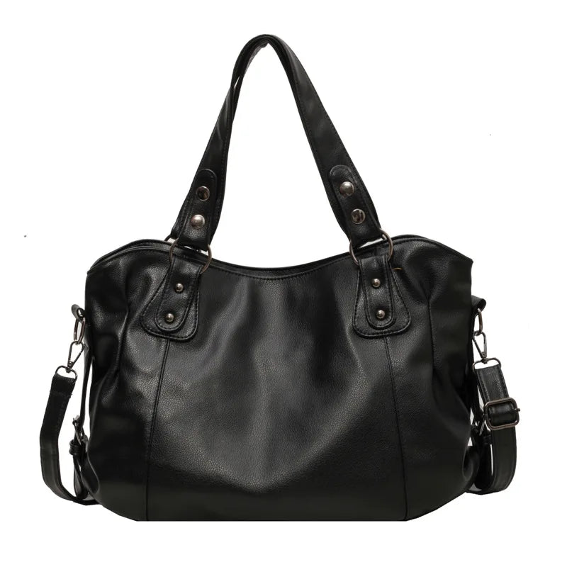 Ladies Large Capacity Brand Handbag Pu Leather Women's Retro Tote Bag Korean Fashion Shoulder Bag Winter White Zipper Handbag