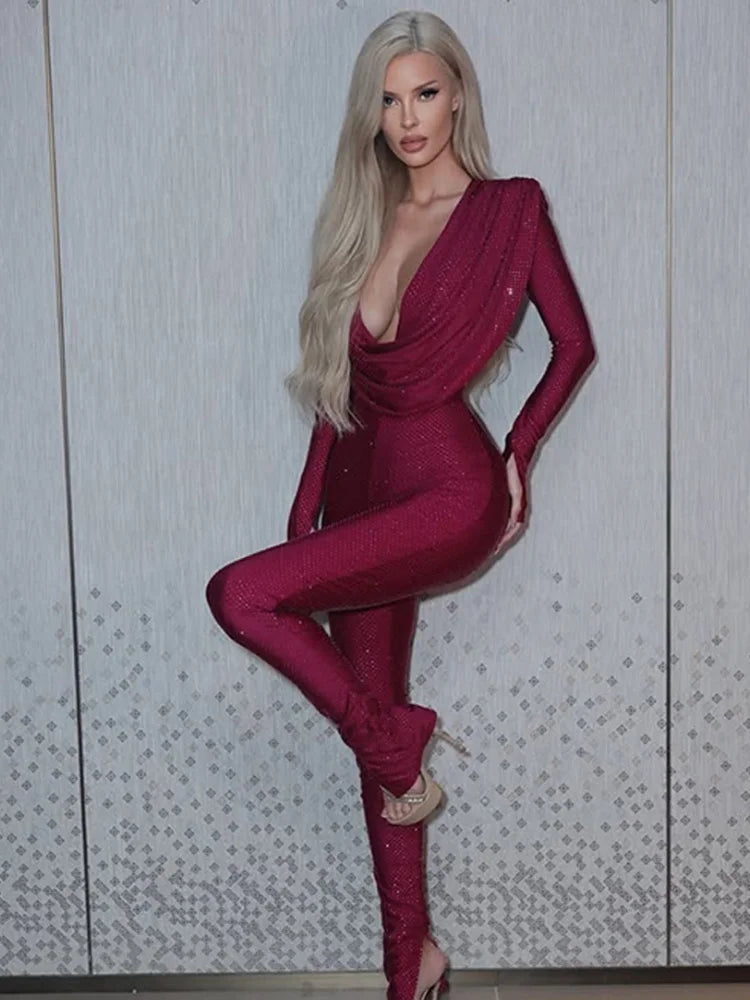 Ahagaga Fashion Women's Jumpsuits Solid Swinging Collar Regular Long Sleeves Skinny Casual Streetwear Slim Sexy Rompers Female