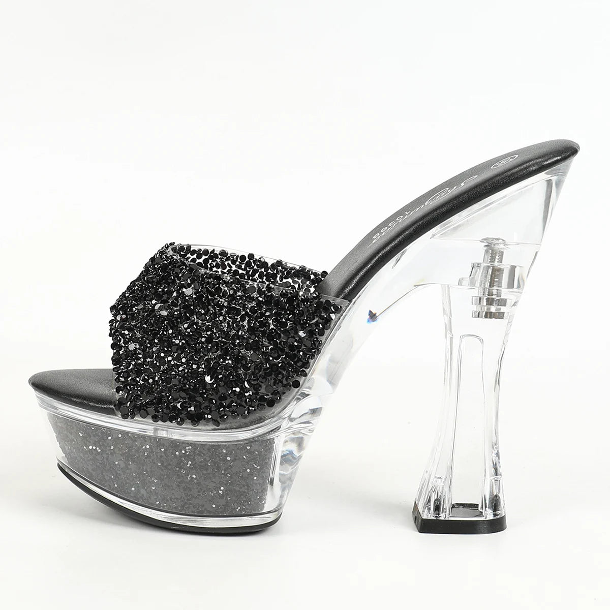 Women Slippers 14CM Luxury Party Shoes Designer Transparent Platform Summer High Heels 2024 New Glitter Sequined Stage Sandals