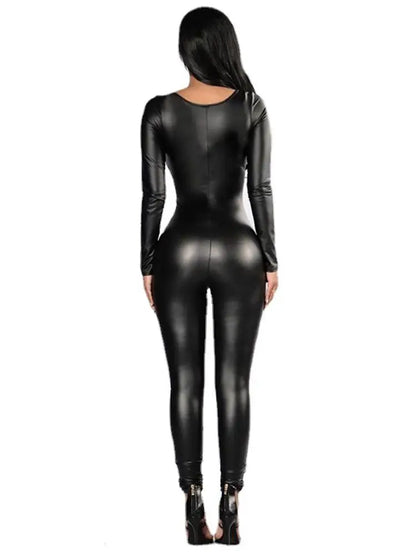 New Elastic Patent Leather Long Sleeve Jumpsuit Tights Cosplay Bodysuit Leotard Sexy Catsuit Clubwear Lingerie Teddies Jumpsuit