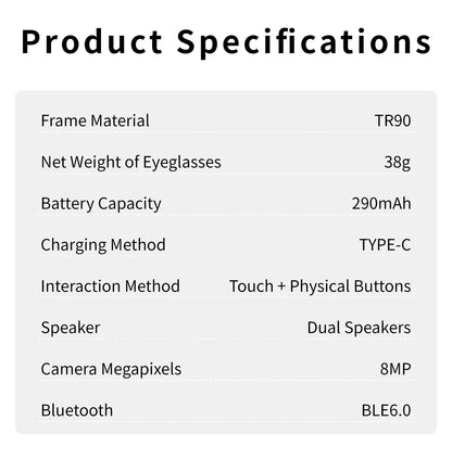2026 AI Smart Glasses Translation Glasses 800W Pixel Camera Photo Video Recording WIFI Bluetooth 5.4 Waterproof Smart Sunglasses