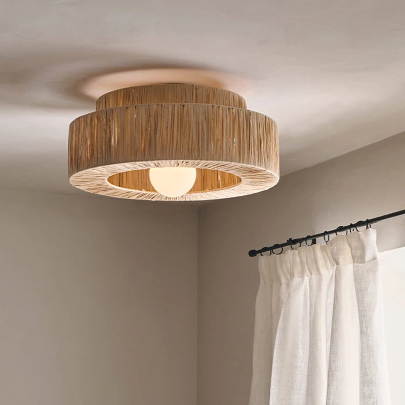 Golden Editions Designer Chandelier woven Rattan Straw Pendant Lights large Rattan lighting suspension wabi sabi Restaurant lamp