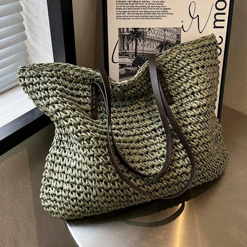 Luxury Shopping Beach Tote Bags Simple Style Large Capacity Woven Tote Bags