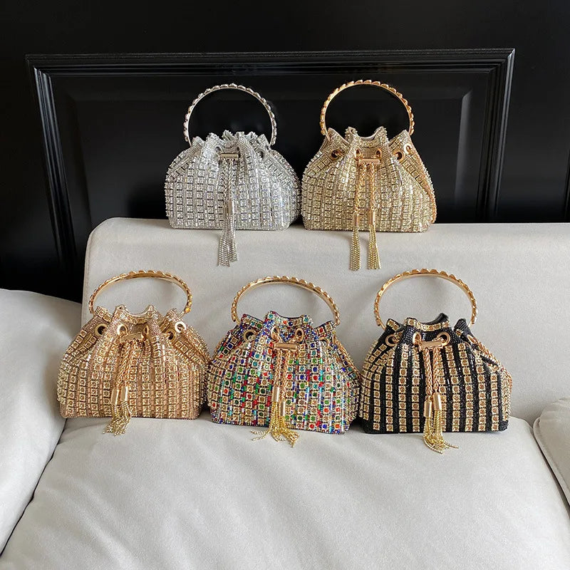 luxury Designer purses and handbags bags for women bucket clutch purse evening banquet bag Crystal rhinestone shoulder bag