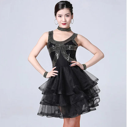 Ballroom Latin American Dance Dress For Woman Competition Dancewear Performance Practice Sequin Modern Costume Mesh Clothing