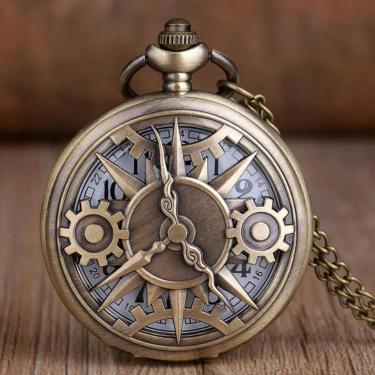 Exquisite Retro Bronze Steampunk Hollow Gear Design Quartz Pocket Watch with Necklace Chain Leisure Pendant Gift Men's Clock