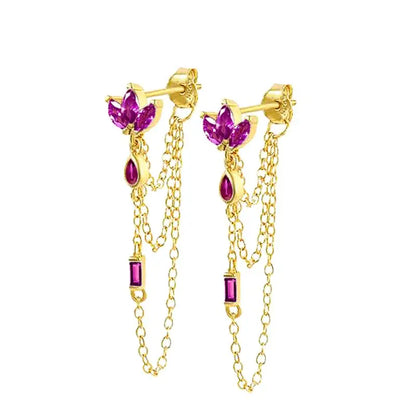 925 Sterling Silver Needle Long Chain Stud Earrings For Women Exquisite Zircon Geometric Tassel Pendant Earrings Luxury Jewelry