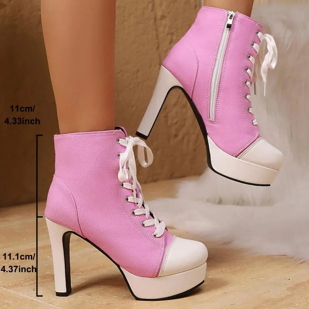 Luxury Designer Women Boots Fashion High-top Canvas Shoes Side Zip High-heel Ankle Boots Casual Platform High-heeled Boots Botas