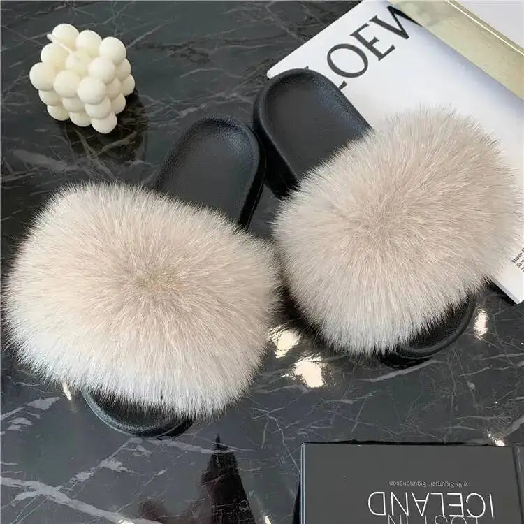 Women's Fluffy  Slides Fashion Plush fluffy Flat Sandals Casual Indoor Outdoor Beach Casual Slippers