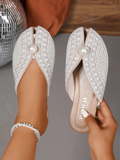 Women Slippers Summer Fashion Rhinestone Home Women Mules Shoes Elegant Slippers Luxury Designer Flat Sandals House Slides Women