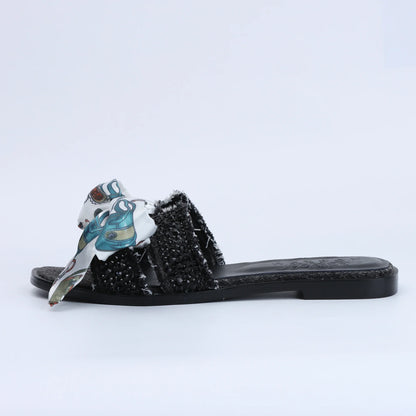 Flat Luxury Rhinestone Sandals Women's Summer Brand Sandals Cute Slide Sandals 204