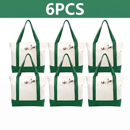 1/3/6PCS Heavy Duty Canvas Tote Bag with Front Pocket Blank DIY Reusable Grocery Shoulder Bag for Women Office School Beach