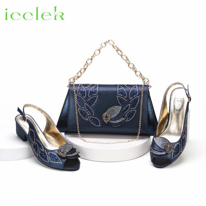 New Arrival Purple Color Women Peep Toe Sandals Shoes Matching bag Set For Mature Offices Ladies in Dress