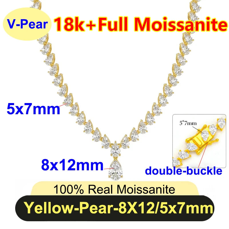 PureNew 30CT Luxury Pear Full Moissanite Chain For Women 925 Silver Plated 18k Gold D Color Women's Moissanite Weeding Necklace