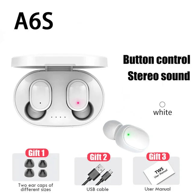 A6S TWS Earphones Wireless Bluetooth 5.1 Headphones Touch Control Earbuds With Mic Earphones Sport Waterproof Headset for xiaomi