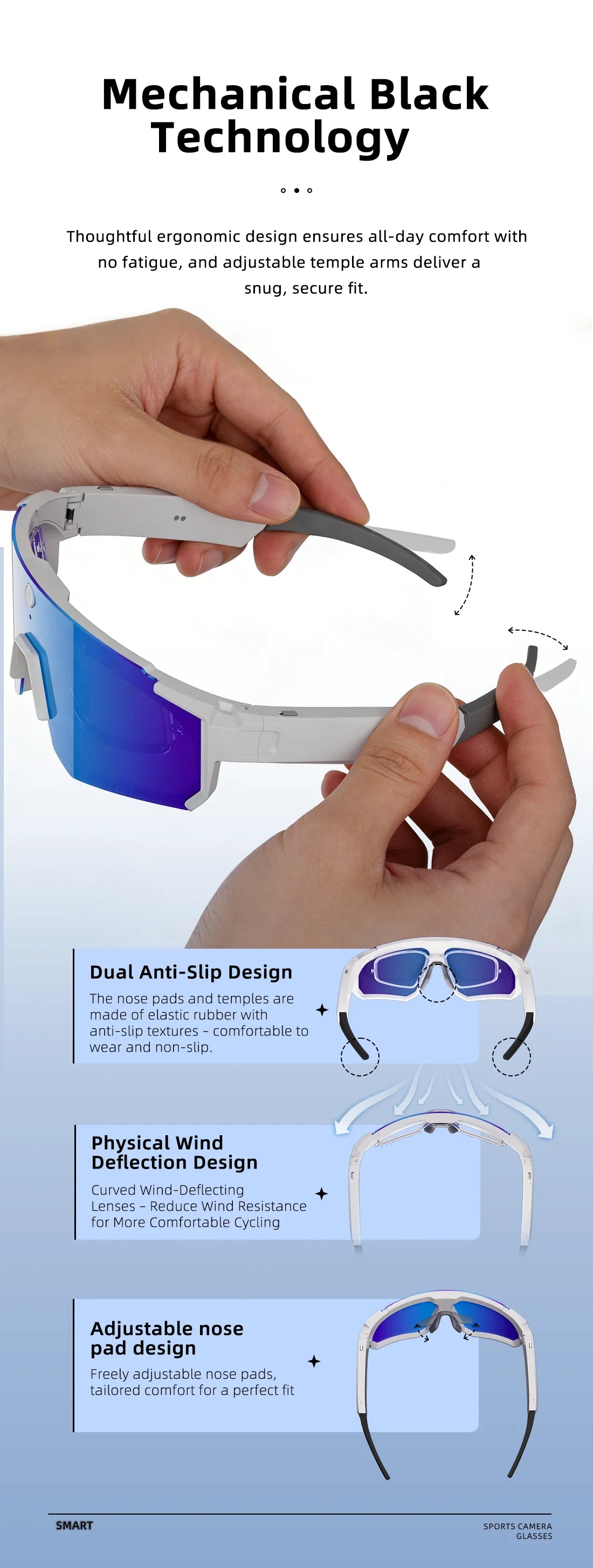 Outdoors Cycling AI Smart Glasses with Camera 1200P Video Recording Anti-Shake Shooting AI  Voice Translation Windproof Goggles
