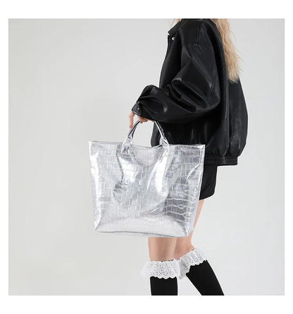 Crocodile Texture Tote Bag Pvc Kraft Paper Large Capacity Luxury Hobo Handbag Women Casual Shopping Letters Top Handle Hand Bags