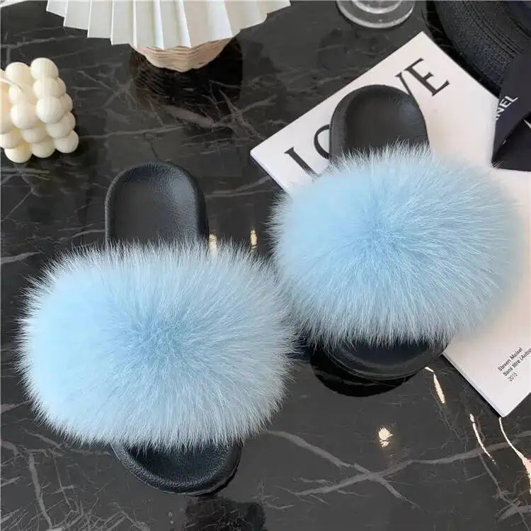 Women's Fluffy  Slides Fashion Plush fluffy Flat Sandals Casual Indoor Outdoor Beach Casual Slippers