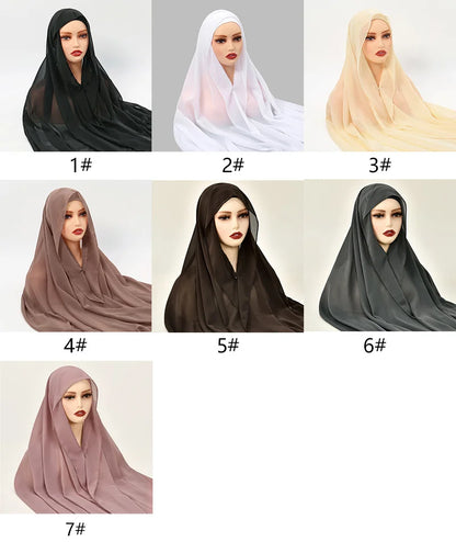 Newest Instant Chiffon Hijab With Magnetic Buckle Solid Color Woman Muslim Hijab Scarf Islamic Turban Fashion Headband Shawl