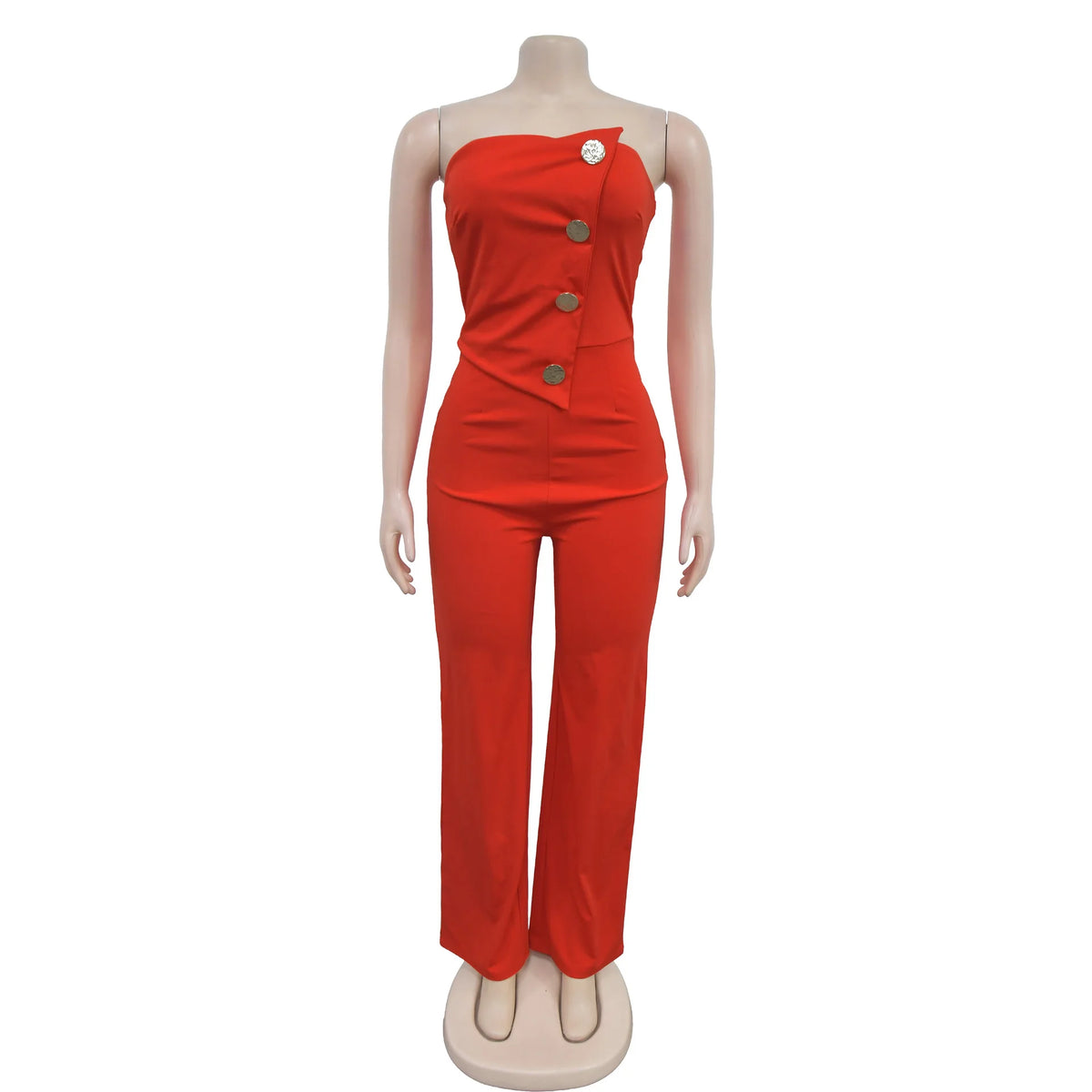 HBLL Women's Elegant Button Strapless Sleeveless Irregular Jumpsuits One Piece Metal Button Decor Overalls Outfit Night Clubwear