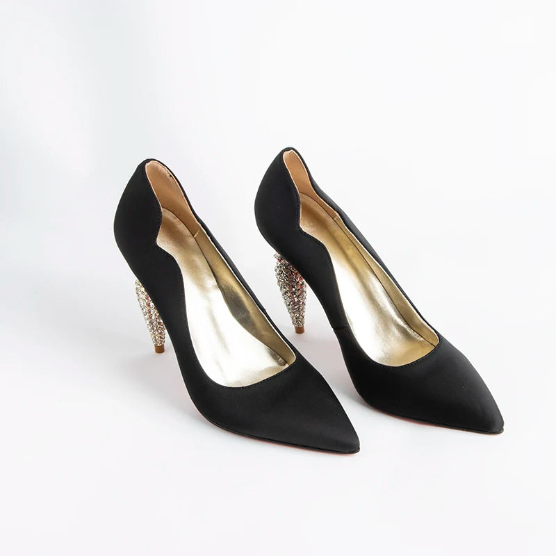 luxury Red Bottom Black Pointed toe Heels for Women Shoes 2024 Elegant and Classy Designer Slingback Heels High Quality big Size