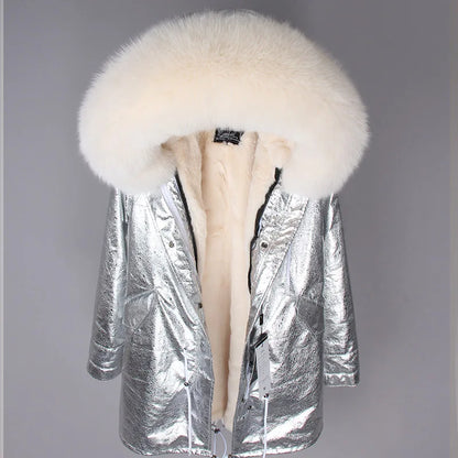 Maomaokong 2026 New Natural Fur Lining Real Fur Coat Winter Jacket Women Raccoon Fur Collar Warm Thick Parkas Female Clothing