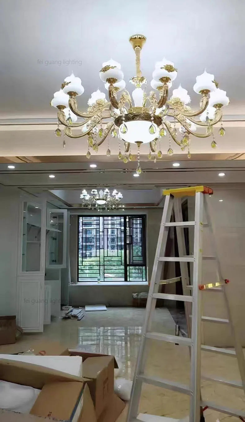 Nordic Luxury Gold Crystal LED Ceiling Chandelier LOFT Villa Lustre LED Pendant Lamp Living Room Hotel Hall Decor Hanging Lamps