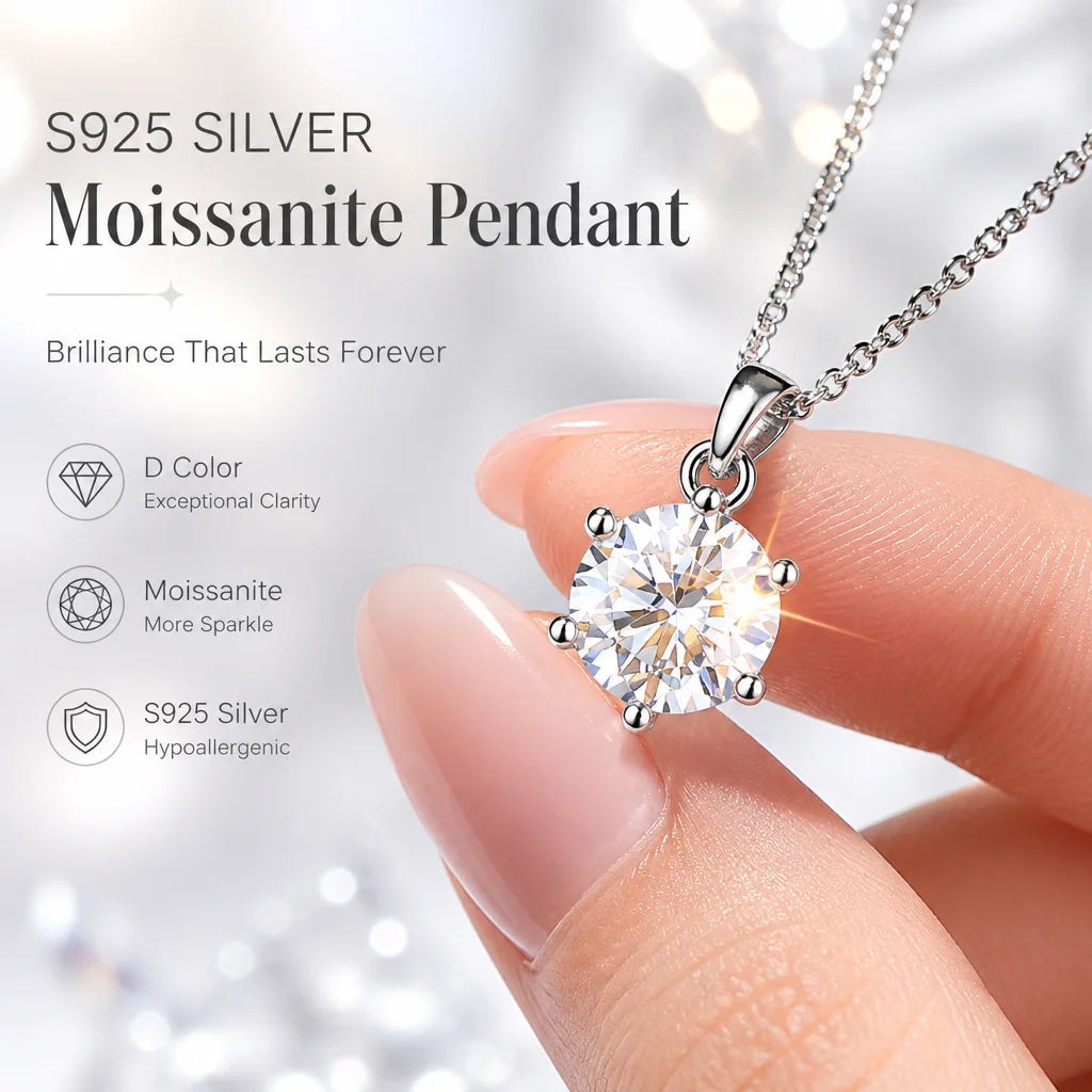 With GRA Certificate 1ct Moissanite Necklace Women's 925 Sterling Silver Plated 18k Gold Pendant Luxury Fine Jewelry