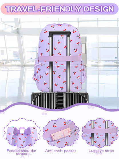 2026 High Quality Corduroy Three Piece Backpack with Cherry Pattern Princess Large Capacity Lightweight School Bag mochilas