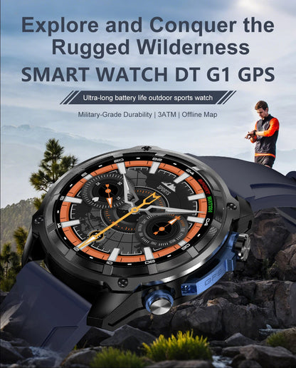 2025 New Tactical Smartwatch Built-in GPS Offline Map 4GB Memory 5ATM IP69K Swimming Waterproof Men Militray Smart Bracele
