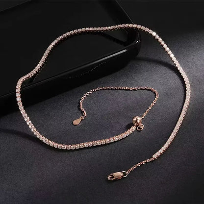 Serenity 2mm D Moissanite Tennis Necklace Women Gift Solid S925 Silver Strap Choker Clavicle Neck Chain Plated 18K Fine Jewelry