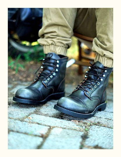 New Men's Cowhide Goodyear Welted Work Boots Durable
