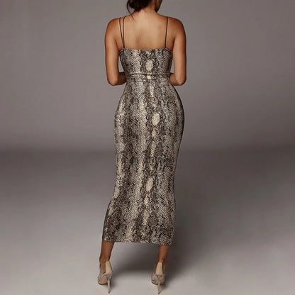 Sexy Summer Women V-neck Backless Strapless Dress Fashionable Leopard Printed One-piece Long Skirt Sml Size