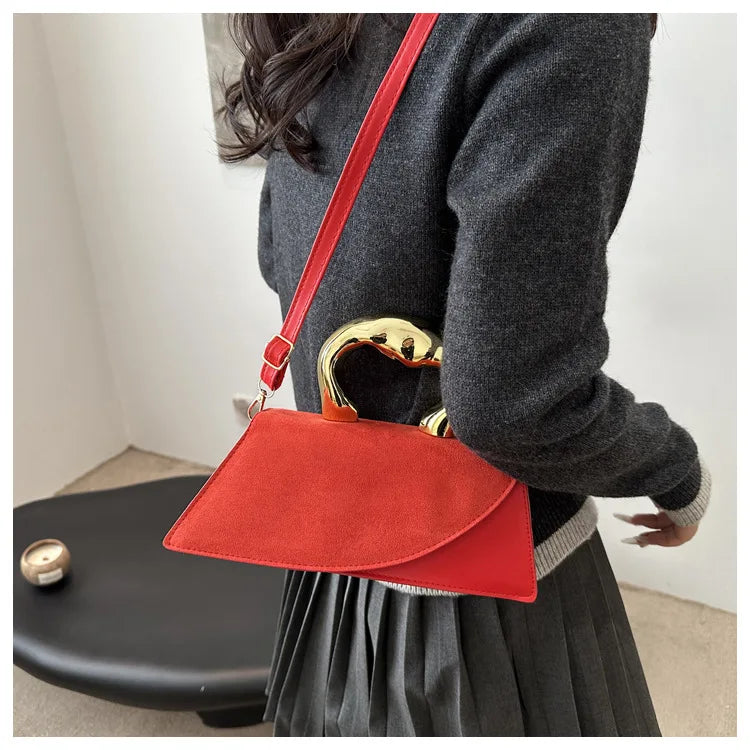 French Style Light Luxury Large Capacity, New Minimalist Design Casual Metal Hand-held Shoulder Crossbody Bags for Women