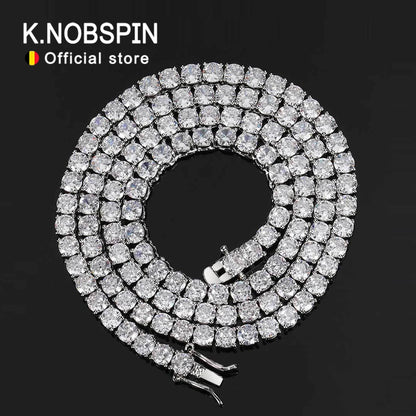 KNOBSPIN 925 Sterling Silver Double Lock Moissanite Tennis Necklace D VVS1 Diamond with GRA Certificates Neck Chain Fine Jewelry