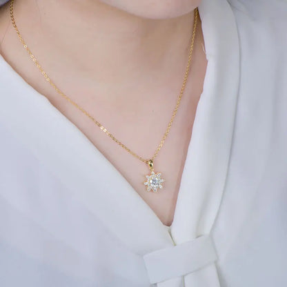 Rrjzz 1CT 6.5MM Moissanite Necklace for Women D Color Round Cut Lab Imitation Diamond 14K Gold Plated Pendant Necklace Jewelry