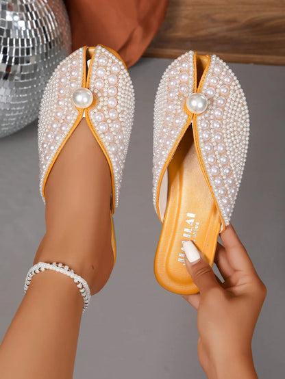 Women Slippers Summer Fashion Rhinestone Home Women Mules Shoes Elegant Slippers Luxury Designer Flat Sandals House Slides Women