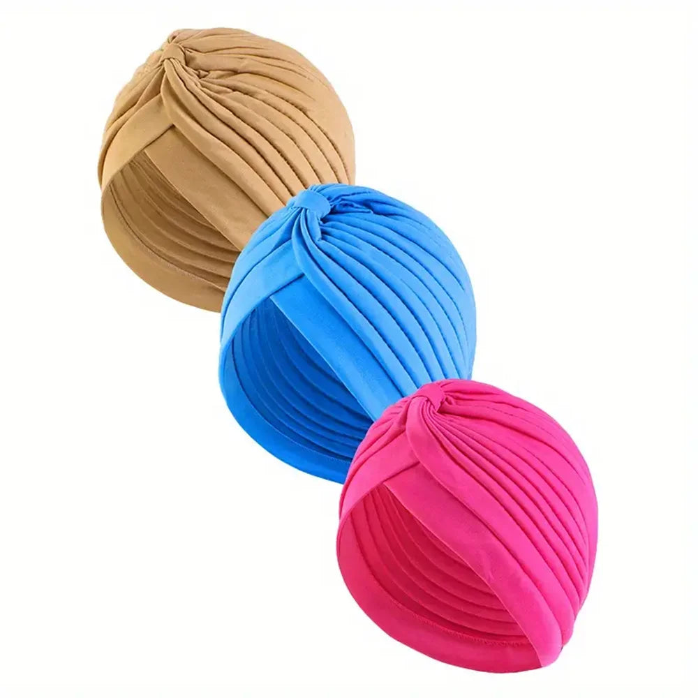 3pcs/set Fashion Ladies Twisted Turban Elastic Muslim Hijab Cap Solid Color Stretch Head Wrap Soft Chemo Beanie Head Cover