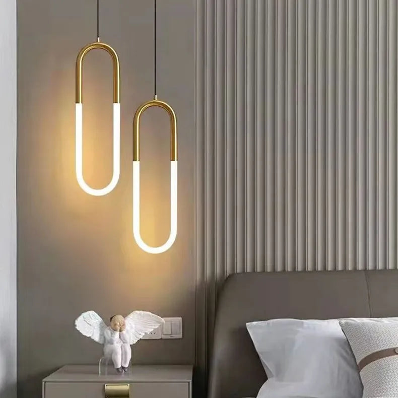 Brass U-shaped tube LED pendant lights Bedroom Bedside Long-line hanging lamp Kitchen Island Dining table Home Decor Luminaires