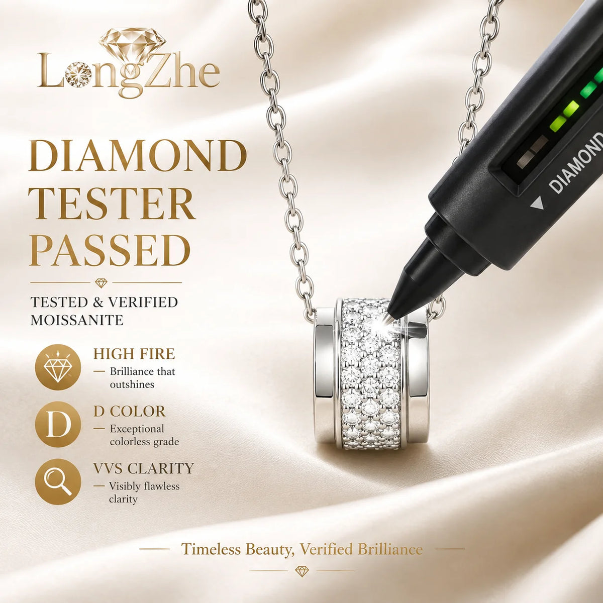 Moissanite Pendant Necklace for Women S925 Sterling Silver Geometric Cylinder Charm Pendant D Color VVS1 40+5cm GRA Certified