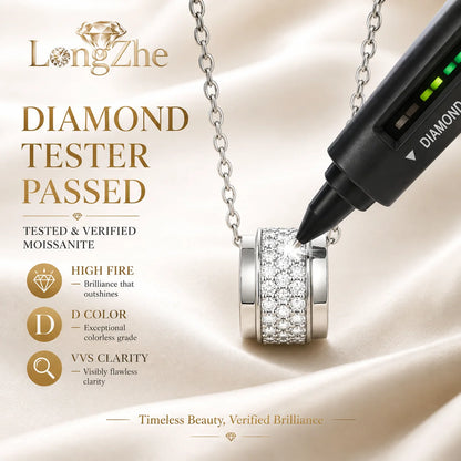 Moissanite Pendant Necklace for Women S925 Sterling Silver Geometric Cylinder Charm Pendant D Color VVS1 40+5cm GRA Certified