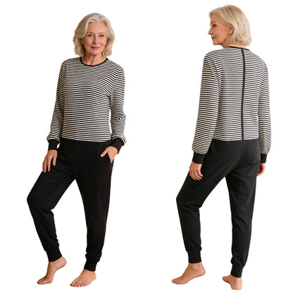 Women Elderly Alzheimer Nursing Jumpsuit Special Need Adaptive Clothing Long Sleeve Back Zipper Anti-strip Stripe Rompers Pajama