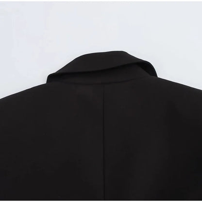 Elegant Shoulder Pad Slim Suit Jackets Women Solid Lapel Long Sleeved Jacket Female 2025 Spring Chic Daily Style Outwears Tops