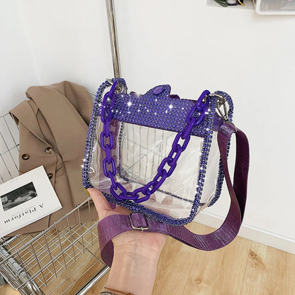 2026 NEW Transparent Shoulder Bag New Chain Handbag Fashionable Diamond Inlaid Jelly Bag PVC Women Crossbody Bag
