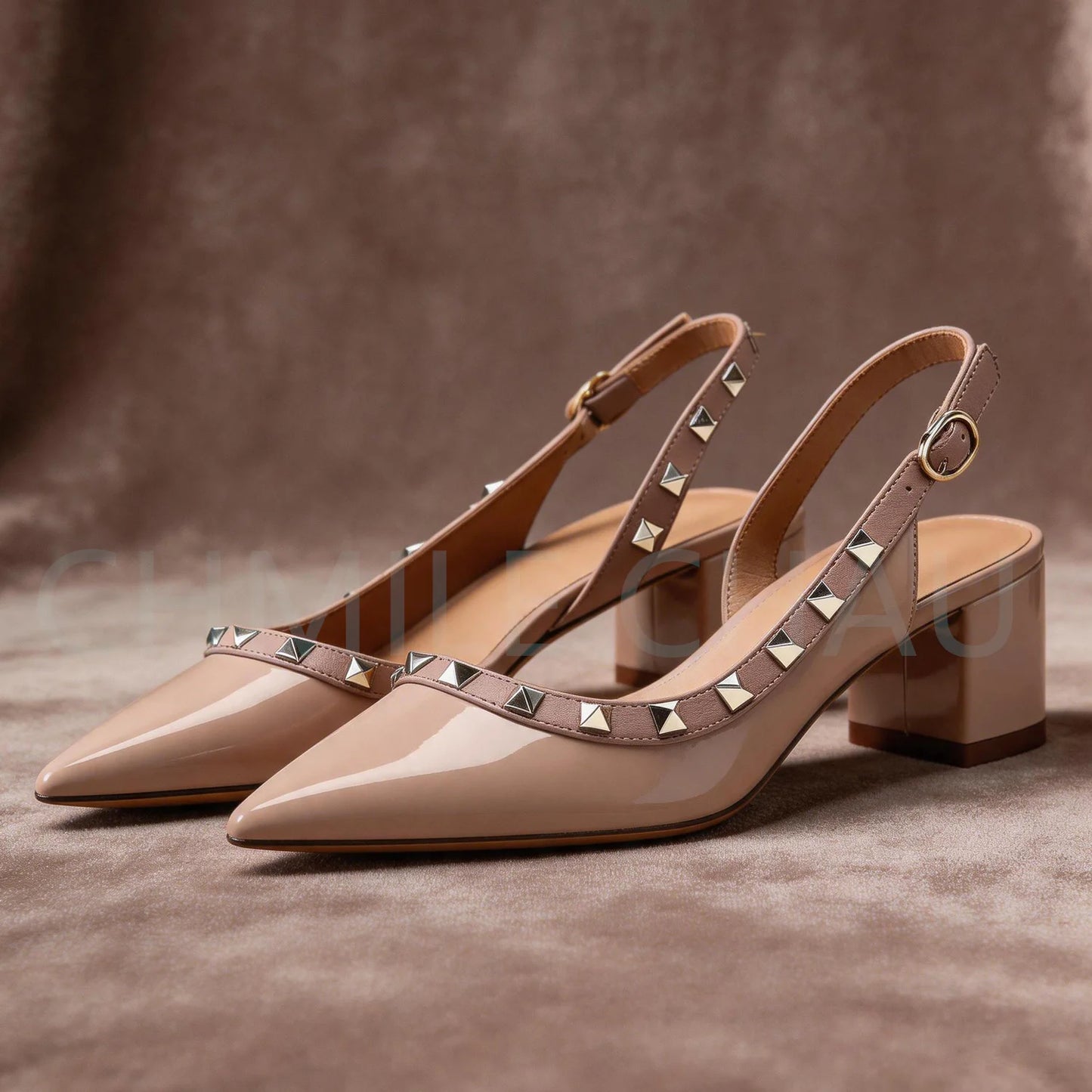 【Measure Your Feet Length Before Order】Rivets Back Strap Luxury Designer Women Elegant Sandals Block High Heel Shoes 121-CHC-33