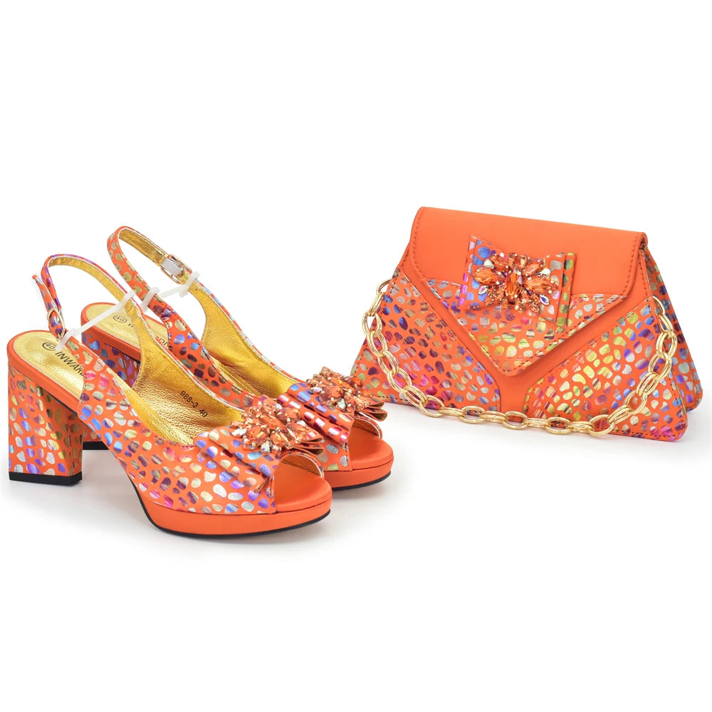 New Fashion Luxury Shoe and Bag Set for Party in Women Women Nigerian Italian Shoes and Bags Set Decorated with Rhinestone