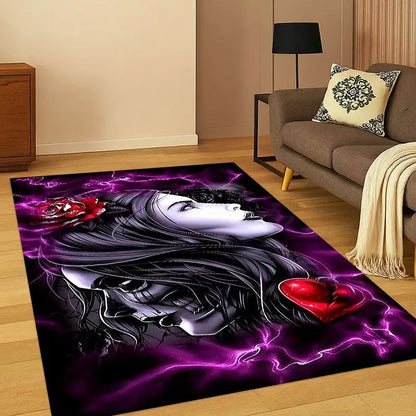 Gothic Skull Dead Girl Cartoon Horror Carpet Rug for Bedroom Living Room Sofa Playroom Doormat Home Decor,Kid Area Rug Non-slip
