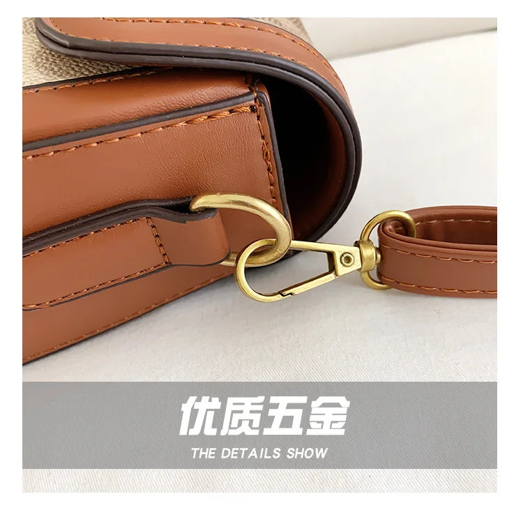 Women Retro Print Saddle Crossbody Bag Luxury Horse Bit Buckle Small Shoulder Bag Fashion PU Leather Ladies Daily Handbag